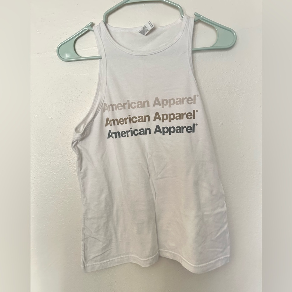 vintage american apparel womens large tank top Y2K Lightweight Cotton White Logo